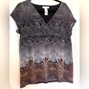 Liz Wear Black Graphic Cap Sleeve Blouse stretchy